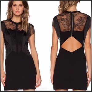 The Kooples $498 Black Fringe Lace Mini Sheath Cocktail Dress Size Medium